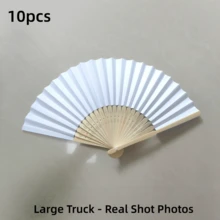 Set de 10 abanicos plegables de papel de aceite para bodas/fiestas, abanicos plegables en blanco como recuerdos de boda en stock al por mayor para pintar a mano - Blanco - Ver 5