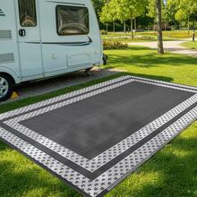 5ft X 8ft Reversible Outdoor Rug, Portable Plastic Woven Camping Mat, Suitable For RVs, Waterproof Outdoor Area Rug For Yard, Patio, Porch, Balcony (White Gray) - Aircraft Frame - View 13