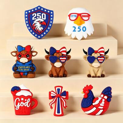3-5pcs American 250th Anniversary Red White Blue Independence Day Cartoon Silicone Beads, Jewelry DIY Beading, Suitable For Making Beaded Pens, Keychains, DIY Craft Decorations