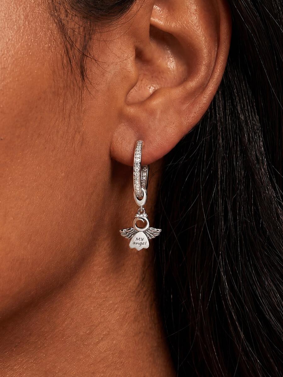 1 Pair S925 Sterling Silver Cubic Zirconia Angel Diamond Stud Earrings, Delicate Jewelry Gift For Women - Angel - View 1
