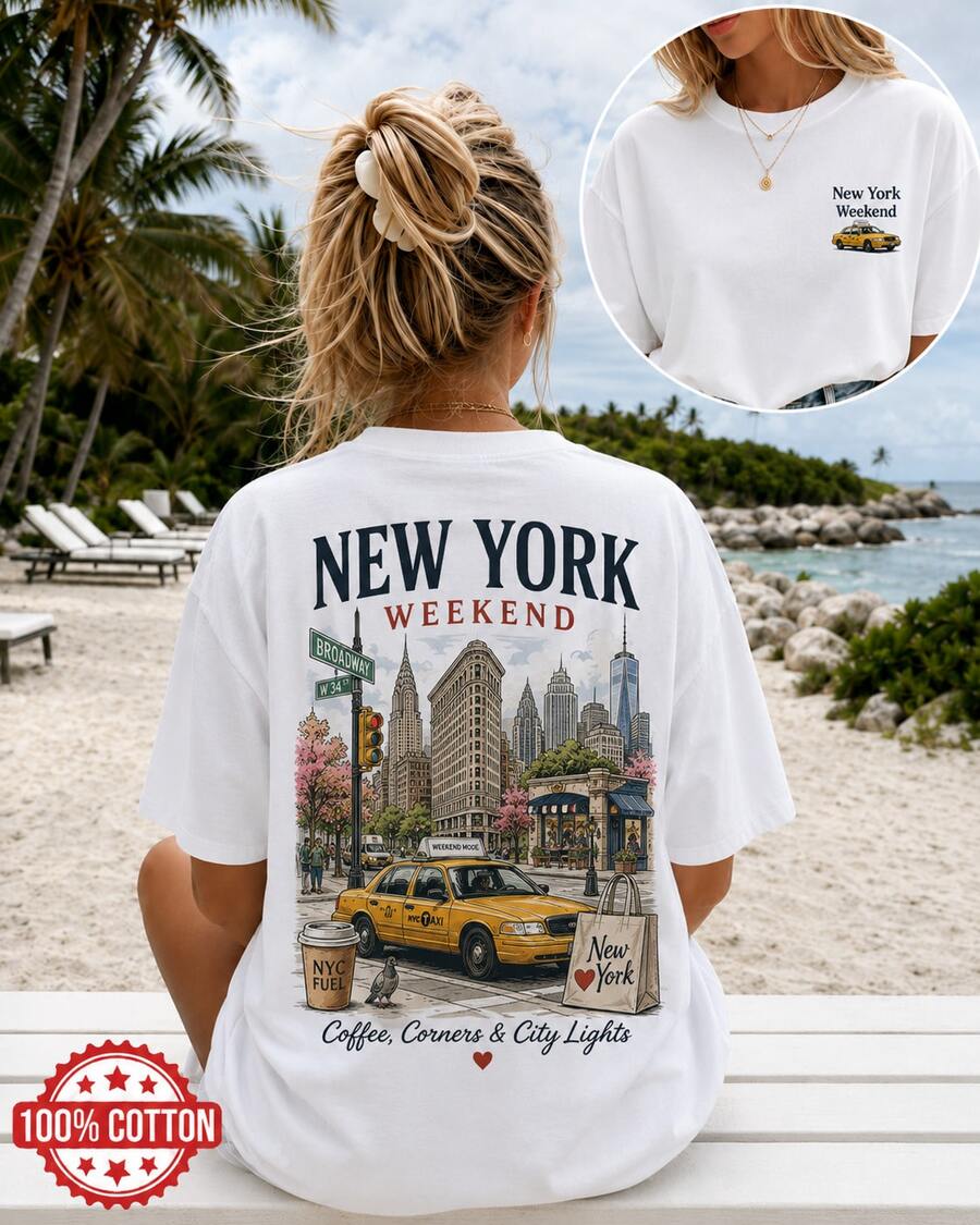 Playera Oversize Para Mujer Con Estampado New York Weekend, Camiseta Casual De Manga Corta Con Diseño Urbano De Ciudad Y Taxi - Blanco - Ver 1