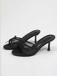 Women's Mesh Breathable Open Toe High Heel Sandals With Bowknot Thin Heels, Summer New Fashionable Versatile Commuting Vacation Fairy Style Sandals - Black - View 6