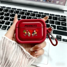 花生帮合照 AirPods Pro 保护壳 经典卡通防震防摔外壳 带钥匙扣 兼容 AirPods 1/2/3/4 和 Pro/Pro 2 第二代 适合新款 AirPods Pro 3 圣诞礼物 送给女朋友。 - 紅色 - 查看 2