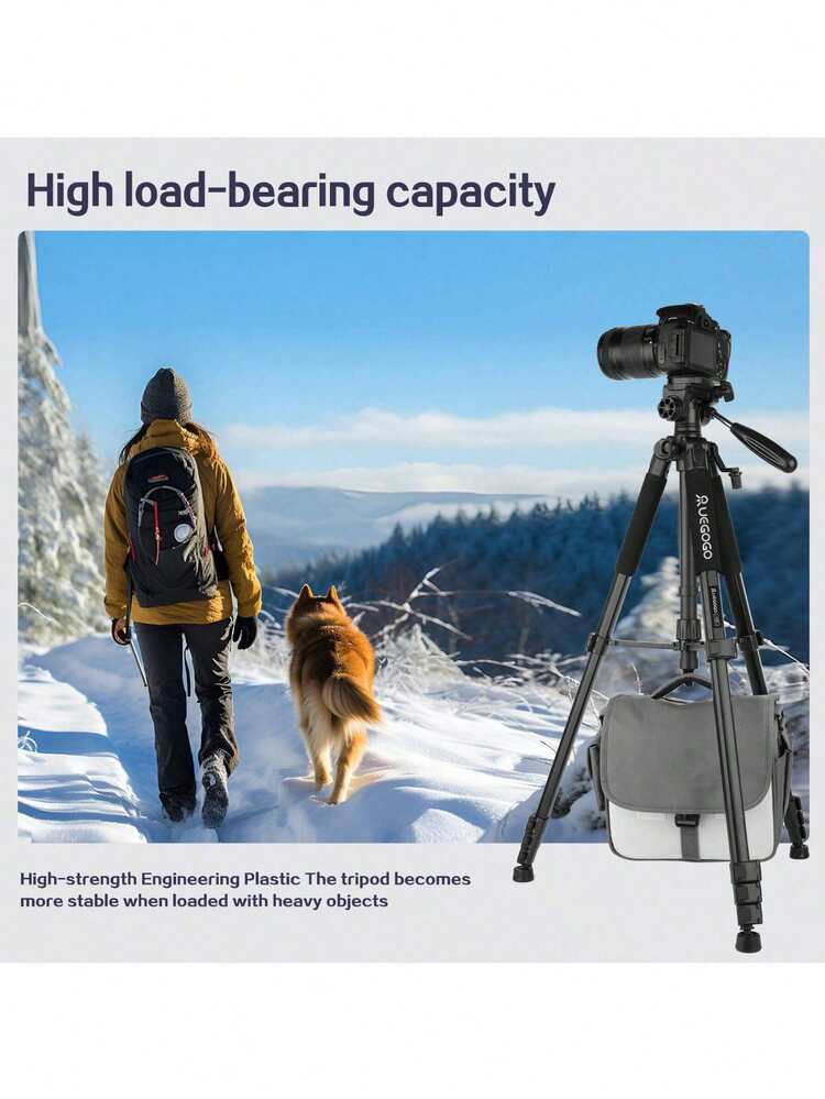 UEGOGO 74-Inch Lightweight U188 Aluminum Alloy Camera/Phone Tripod, Suitable For DSLR, Vlogging, Live Streaming, Outdoor Travel, Interview, Photography, Video Recording, And Selfie - View 4