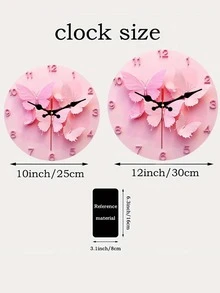 2D Flat Elegant Pink Butterfly Wall Clock | Silent Art Decor With Floral Design, Ideal For Living Room, Bedroom, Office, And, Wooden Construction, AA Battery Not Included - Multicolor - View 6