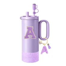 Set Aksesori Gelas A-Z 4 Buah (Cocok untuk Semua Gelas 30-40oz) - Set Aksesori Termasuk: 1 Penutup Debu Sedotan, 1 Liontin Huruf, 1 Pelindung Bawah Gelas Silikon Mengkilap, 1 Stiker Huruf Gelas - Purple - View 3