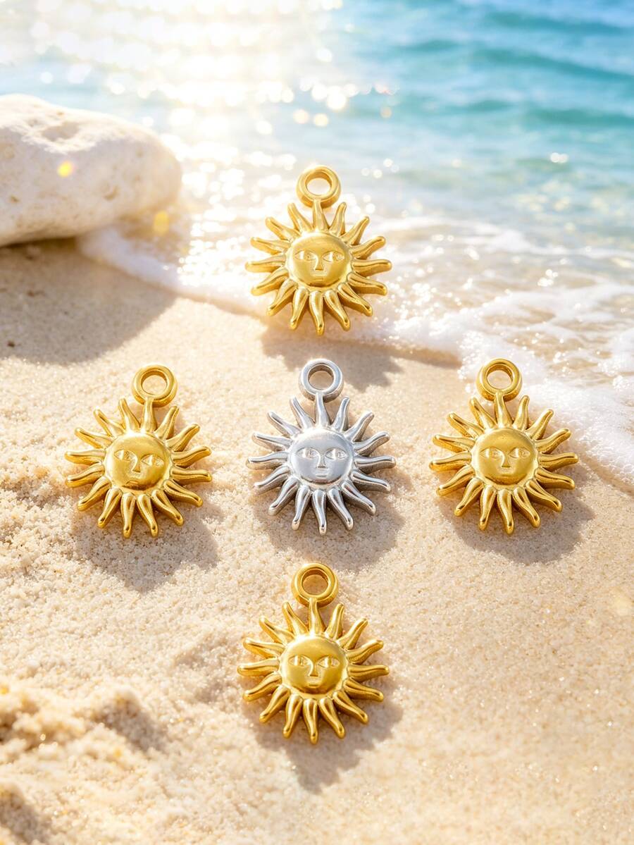 5piezas/10piezas/20piezas Colgante de Sol en Relieve de Acero Inoxidable, Accesorios de Joyería DIY de Cara de Sol de Moda Retro, Artículos talla grande Vendidos Transfronterizos - Mini Sol - Ver 1