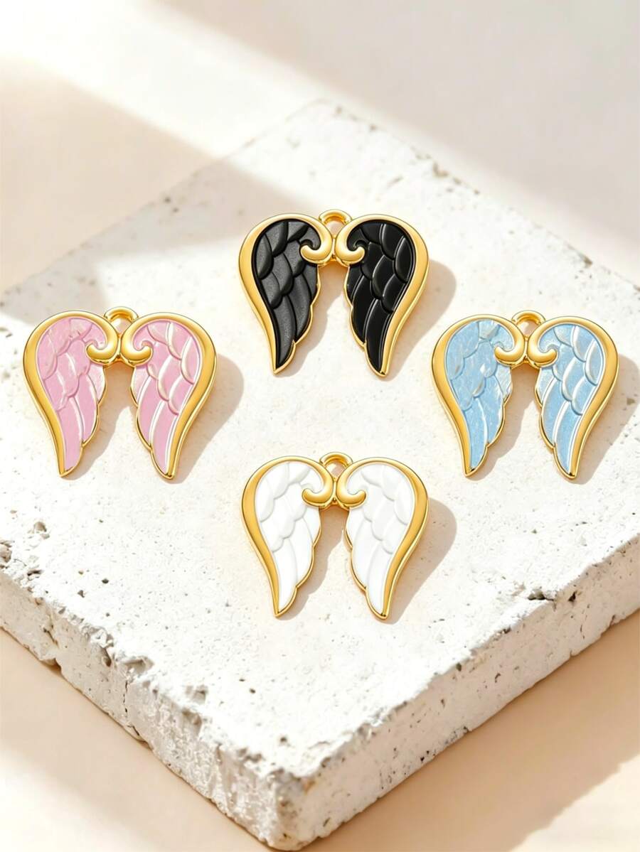 1pc/5PCS Pink Enamel Angel Wing Charm Pendant, Gold Plated DIY Jewelry Making Accessory For Necklace Bracelet - Wing - View 1