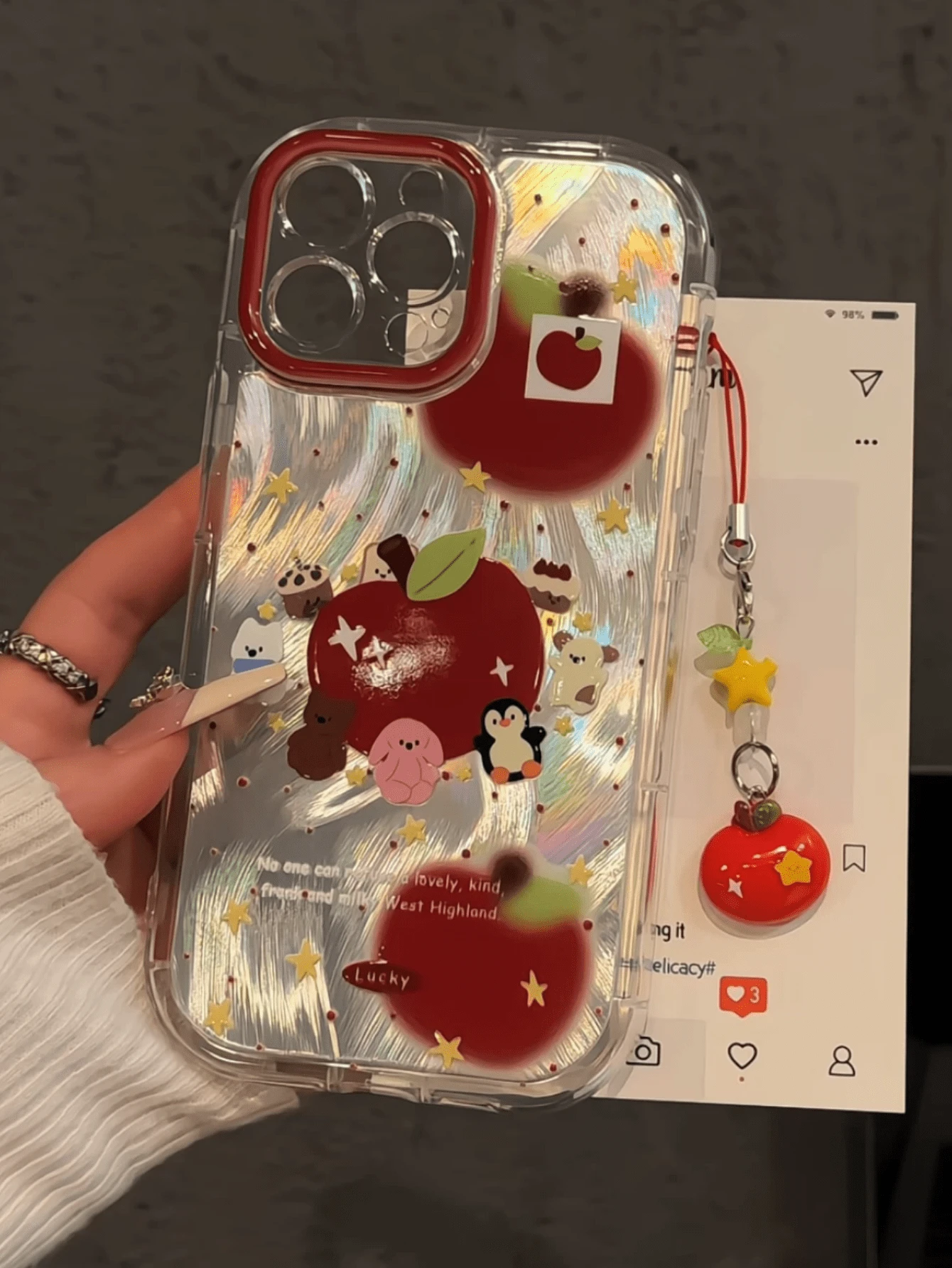 蘋果圖案 1 個蓬鬆羽毛裝飾手機殼,可愛動物設計,適用於 iPhone 16 Pro Max/16 Pro,韓系簡約優雅風格,創意卡通設計適用於 iPhone 13/12/11,適用於 iPhone 17 Pro Max、17 Pro、17、17 Air,附掛繩 - 彩色 - 查看 1