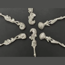 獨特海洋風貝殼茶匙組，裝飾海馬手柄咖啡匙，廚房餐具優雅藝術甜點匙，送禮首選 - 彩色 - 查看 2
