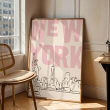 1 Stück New York City Skyline mit Freiheitsstatue Rosa Leinwand Poster - Moderner minimalistischer rosa akademischer Innenraum Ästhetik, Tintendruck der Freiheitsstatue und des World Trade Center 1, geeignet für Studentenwohnheim, Wohnzimmer, Schlafzimmer, moderne Heimdekoration, Leinwandkunst, modische Mädchenkunst, inspirierende Zitat Kunst, Heimdekoration, Hängeleinwand - A - Übersicht 10