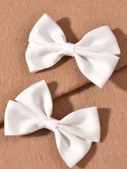 2pcs Women's Double Bow Hair Clips, Minimalist Elegant, Pure White Hair Accessories, Sweet & Cute, Refined & Graceful, Suitable For Daily Commute, Tea Party, Afternoon Tea, Date Outfit