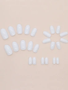 24pcs Oval White Press-On Nails, Fashionable Elegant Minimalist Artificial Nails To Instantly Enhance Your Style, Suitable For Women, Girls, Parties, Daily Wear, Reusable - Multicolor - View 2