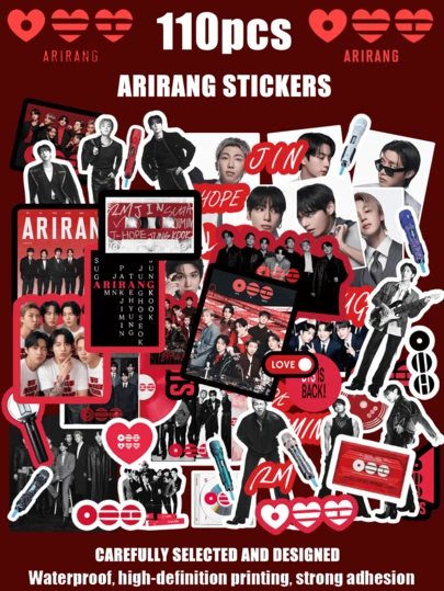 110pcs/Set, OT7 Army, Arirang Group Stickers, Graffiti Planner, Water Bottle, Laptop Stickers, Suitable For Luggage, Laptop, Bicycle, Motorcycle, Stationery, Scooter, Furniture, Refrigerator, Phone, Water Bottle, Helmet, Car, Great Gift For Friends, Family, Fans