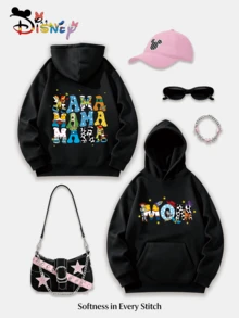 Disney Toy Story Y2K Printed Sweatshirt "MOM" - A Fun And Versatile Loose-Fitting Top With A Casual Design, Perfect For The Holidays And As A Gift. (Women's Autumn/Winter Clothing/Elegant Women's Outfits/Patterned Hoodies/Printed Tops/Casual Outfits For Women/Women Trending Now/Holiday Co-Ord/Plus Size Friendly) - 黑色 - 查看 1