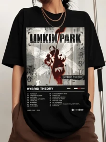 Linkins Parks Hybrid Theory Printed Sports T-Shirt With Crew Neck, Comfortable And Versatile. - Black - View 6