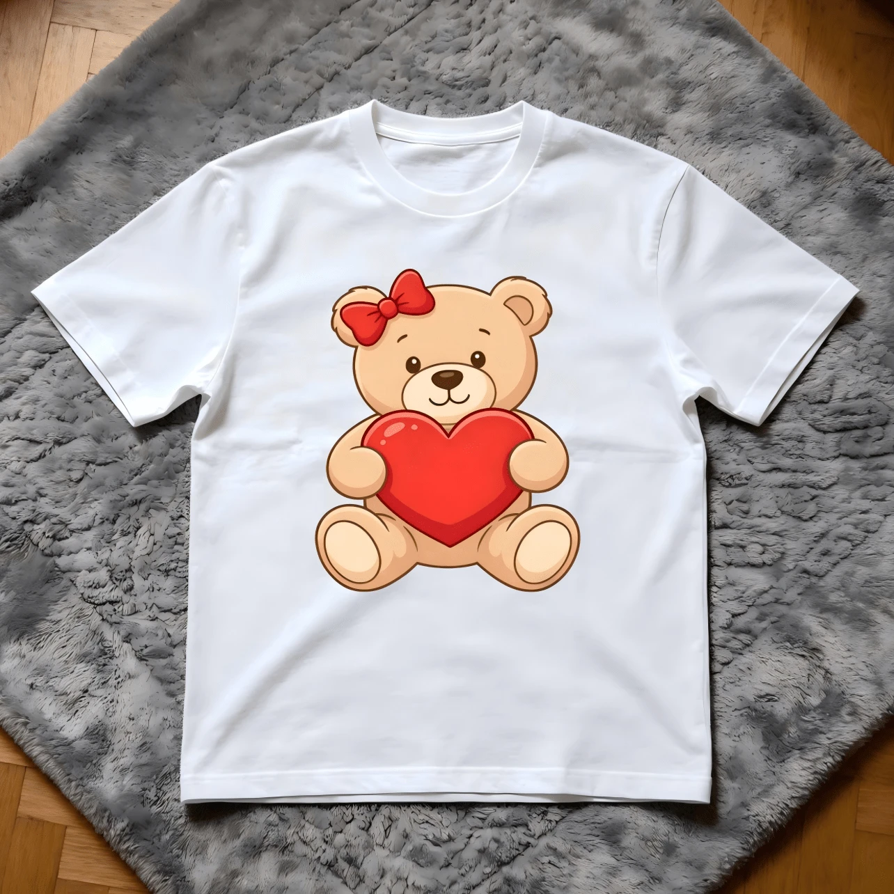 Women's Cotton Blend Round Neck Regular Sleeve Bear Graphic Tee - Blanco - Ver 1