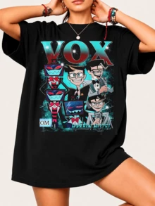 Vox Hazbinn Hotel T-Shirt - Collage Of Different Versions Of The Character, Dynamic Design. 100% Soft Cotton, Perfect For Everyday Wear For Fans. - Black - View 1
