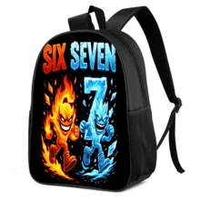 Ice Fire SIX SEVEN 印花背包，街头风，大容量耐用，多功能通勤/上学包 - 黑色 - 查看 7