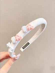 1pc Cute Rabbit & Strawberry Decor Girls Headband, Sweet Floral Bow Design Fabric Headband, Soft Non-Slip Daily & Party Children Hair Accessory - Multicolor - View 6