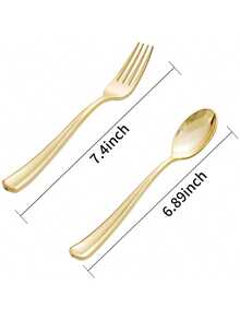 100/50/25/10pcs Gold Cutlery Set, Including Cake/Salad Forks, Spoons, Reusable And Washable Tableware, Suitable For Home Kitchen, Kitchen Accessories, Tableware Set, Restaurant, Wedding, Outdoor, Birthday, Party, Holiday Gathering, Back To School Party - Gold - View 5