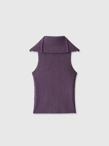 Women's Solid Color Casual Versatile Daily Knit Top Summer - Purple - View 2