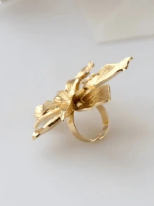 1 chiếc nhẫn hợp kim hình hoa lớn, nhẫn hở cá tính, đa năng, phù hợp cho tiệc tùng và đeo hàng ngày. - Vàng - Xem 5