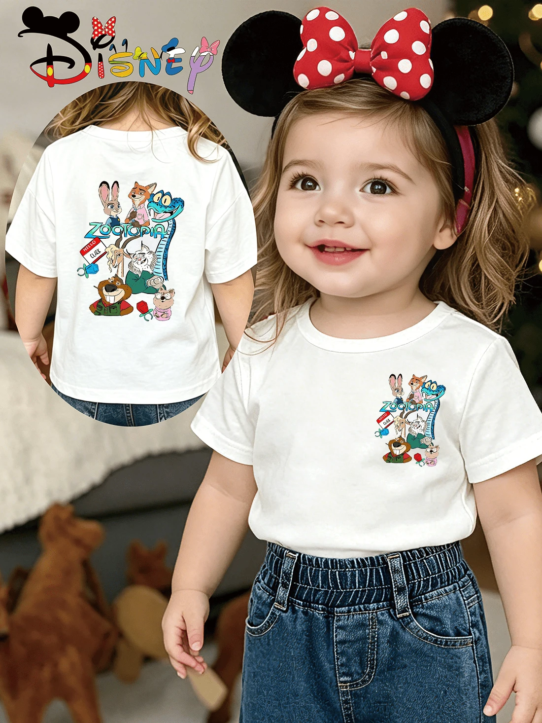 Disney Children's Clothing, Summer Casual Girls' Top, Children's Clothing, Summer Girl's Clothing, Girls' Clothing, Summer Casual Girls' Short Sleeve, Zootopia Judy Hopps & Nick Wilde Character Graphic Tee, 100% Cotton Soft & Comfortable Fabric, Machine Washable, Ideal For Daily Wear, Outdoor Activities, Sports, Easter, Holidays & Parties, Perfect Gift For Kids - trắng - Xem 1