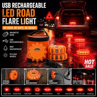 1-3 adet LED Acil Durum Lambası, 9 Modlu Güvenlik Uyarısı, USB Şarj Edilebilir Yanıp Sönen Lamba, Kamyon, Araç, Otomobil Gösterge Paneli İçin Uygundur