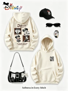Disney Minnie Mouse Y2K Print Sweatshirt FASHION MINNIE  Playful Text Print Loose Fit Top Casual And Versatile Everyday Style (Women's Autumn/Winter Clothing/Elegant Women's Outfits/Patterned Hoodies/Printed Tops/Casual Outfits For Women/Women Trending Now/Holiday Co-Ord/Plus Size Friendly) - Màu be - Xem 1
