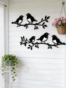 2pcs Metal Decorative Art Metal Bird Wall Decor, Elegant Silhouette Redbird Ornament, Suitable For Home And Garden - One Size Fits All - View 2