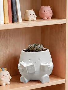 1pc Mini Succulent Plant Pot For Office Desks, A Perfect Container For Growing Herbs Or Succulents, Ideal As A Gardening Gift And Home Decoration, Made Of Plastic Set Of 3D Printed Sitting Posture Heart-Shaped Flower Pots,For Office Desktop, Creative Garden Balcony Landscape Planters, Home Decor Items - A - View 4