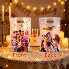 10pcs Cartoon Anime Style K-Pop Theme Party Gift Bags, Cute Cartoon Character Plastic Gift Bags, Suitable For Children And Teenagers Birthday Parties And K-Pop Fans Daily Use - Multicolor - View 3