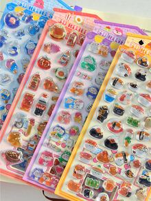 可愛箔面海洋動物3D壓花海豹貼紙、壽司和漢堡水晶滴膠封印，適用於剪貼簿、Guka DIY、手機殼、水瓶、筆記型電腦、相簿、生日禮物和禮物交換 - 彩色 - 查看 1