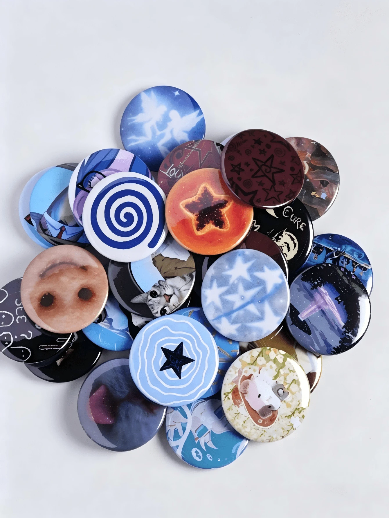 10pcs Assorted Cartoon Anime & Cat Design Buttons - 44mm Plastic Decorative Pins For Clothing, Bags, And Accessories, Fashion Accessories | Playful Design | Plastic Buttons - Circle - View 1