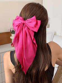 1 pieza Pinza para el cabello de unicolor de satén, cinta de seda con lazo grande, pinza para el cabello versátil para mujeres, pinzas para el cabello, clips para el cabello - Rosa Fucsia - Ver 7