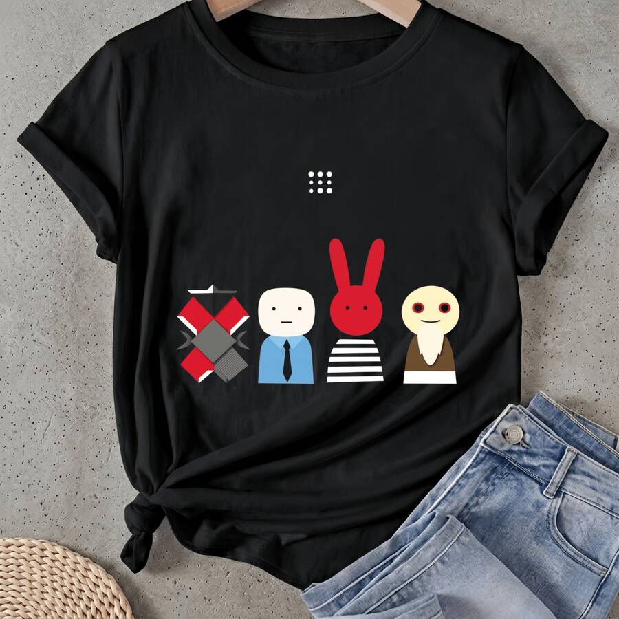 Camiseta de mujer Cuatro Caracteres En Manga Corta Cuello Redondo Casual Adecuado para primavera y verano - Negro - Ver 1