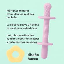 Mordedera En Forma De Tubitos De Silicon nuby paquete de 3 piezas de dentición para bebés, varillas de dentición de múltiples texturas, tamaño para manos pequeñas, 3M+, niña - Rosa Pálido - Ver 6