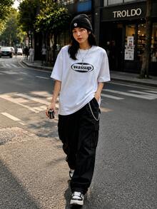 Envío local:Playera para Mujer con Estampado "Wassup", Camiseta Básica Blanca Manga Corta Cómoda para Uso Diario, Trabajo y Paseos - Blanco - Ver 2