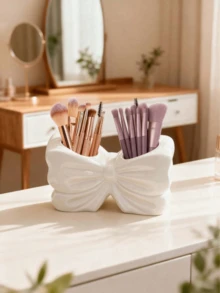 1pc/2pcs Cute Bow-Knot Shaped Pen Holder - Made Of PLA Material, 3D Printed, Desktop Makeup Brush And Office Supply Organizer, Elegant Makeup Brush Storage, Suitable For Girls, Students And Women For Creative Decoration, Body Art Decor, Office Supplies, Multifunctional Desktop Pen Holder, Makeup Brush Holder; Birthday Gift, Party Gift; Valentine's Day Gift - Multicolor - View 8