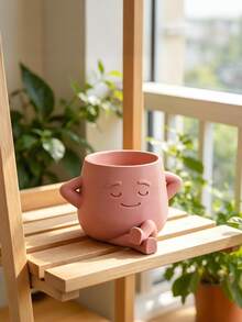 1pc Mini Succulent Plant Pot For Office Desks, A Perfect Container For Growing Herbs Or Succulents, Ideal As A Gardening Gift And Home Decoration, Made Of Plastic Set Of 3D Printed Sitting Posture Heart-Shaped Flower Pots,For Office Desktop, Creative Garden Balcony Landscape Planters, Home Decor Items - A - View 9