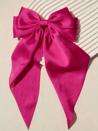 1pc Solid Color Satin Hair Clip Headwear Silk Ribbon Large Bow Hair Clip For Women Versatile