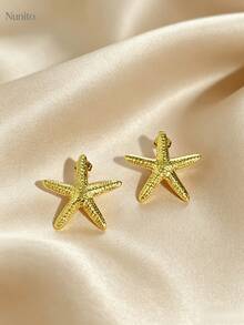 1 Pair French Vintage Starfish Earrings For Women, Stainless Steel, Hypoallergenic, Fade-Resistant, French, Bohemian, Stainless Steel Studs, Summer Beach Vacation, Daily Commute, Date, Party, Gift - Multicolor - View 5