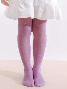 2pcs Girls' Heart Pattern Tights, UPF 50+ Physical Sunblock, Lightweight Breathable Sun Protection Stockings, High Density Knit Ultra-Thin Elastic Leggings, Summer - Multicolor - View 2