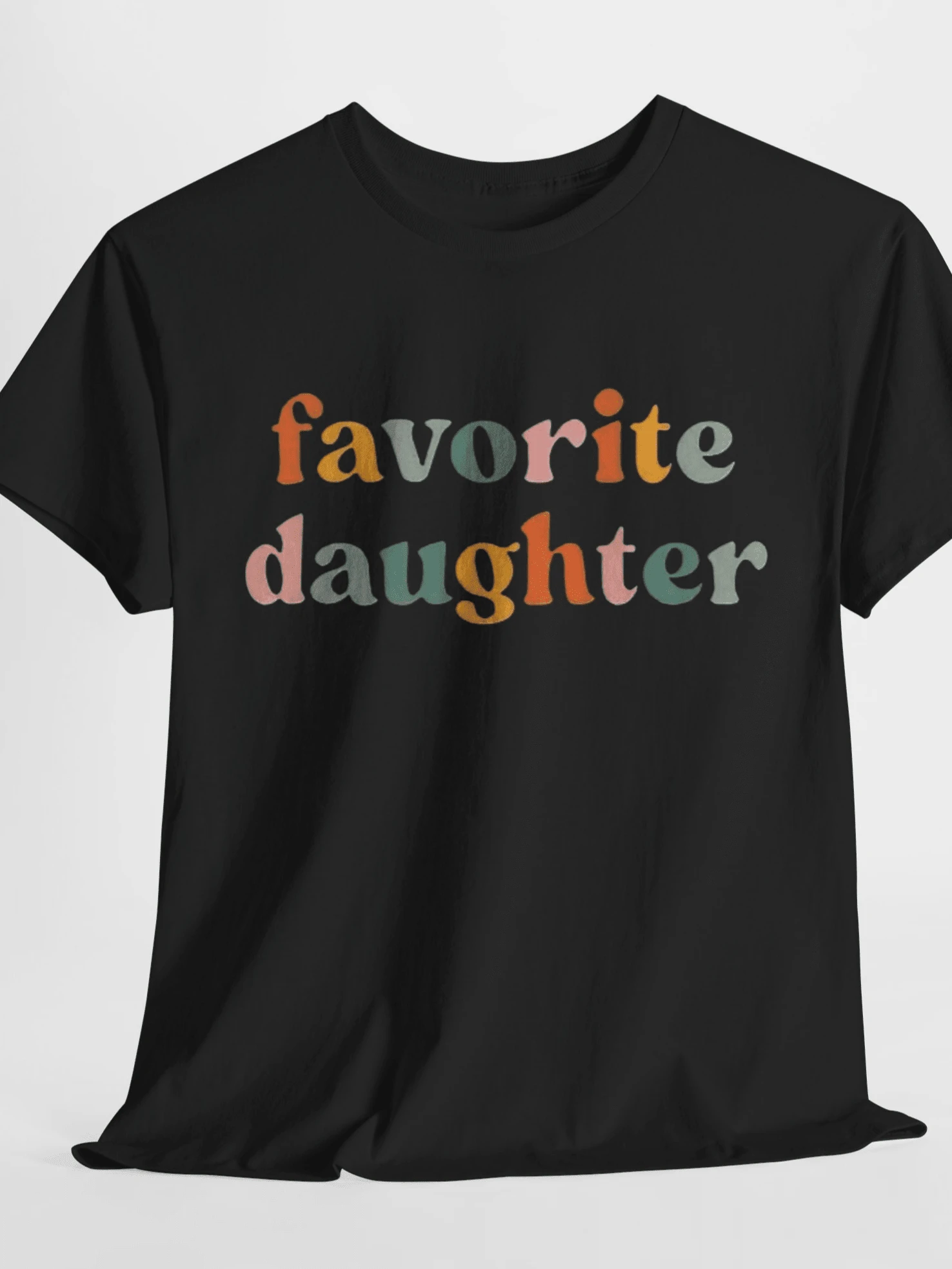 Camiseta de Mujer Favorita Hija - Cómoda, Cuello Redondo, Casual, Mezcla de Algodón, Mangas Cortas, Suave y Transpirable, Ropa de Mujer, Tshirt de Verano y Primavera,  de Tela con Estampado de Letras - Negro - Ver 1