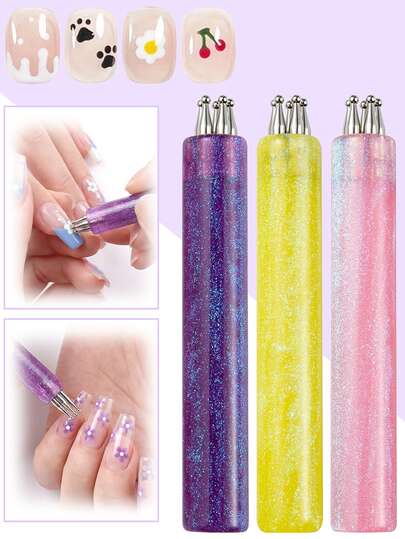 5 Petal Flower Nail Dotting Pen, Nail Art Dotting Tool For Spring Daisy Nails Design, 1.5mm Fine Tip Rhinestone Precision Markers For Painting, Rhinestones DIY And Salon
