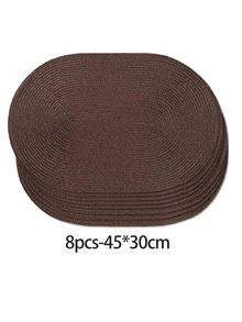 45*30cm 棕色橢圓塑膠編織餐墊，4.72英吋杯墊，易清潔、防滑、耐熱，裝飾墊，防皺，適用於派對、婚禮、喬遷、聖誕節、萬聖節、感恩節、母親節 - 棕色 - 查看 14