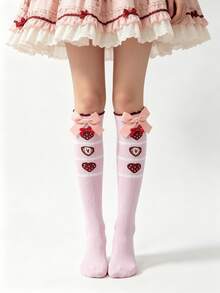 1 Đôi tất kiểu Lolita dễ thương, ngọt ngào, họa tiết bướm và dâu tây màu hồng dành cho bé gái - Nhiều màu - Xem 5