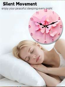 2D Flat Elegant Pink Butterfly Wall Clock | Silent Art Decor With Floral Design, Ideal For Living Room, Bedroom, Office, And, Wooden Construction, AA Battery Not Included - Multicolor - View 4