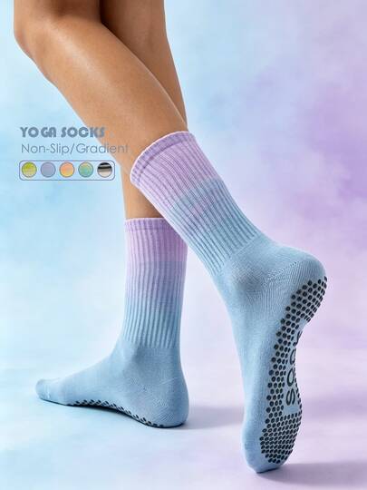 1/3/4/5 đôi tất yoga/pilates chống trượt ombre dành cho nữ, tất khiêu vũ chống trượt bằng silicon thoáng khí, tất thể thao trong nhà cao đến giữa bắp chân, phù hợp cho yoga, ba lê, aerobic và thể dục, phù hợp cho mọi mùa.